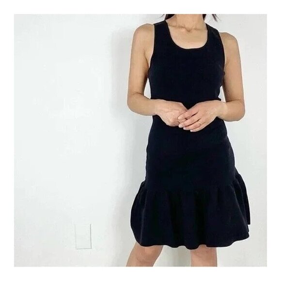 SANDRO Scoop Neck Ribbed Mini Dress in Navy Blue Stretch Cotton - Picture 4 of 11